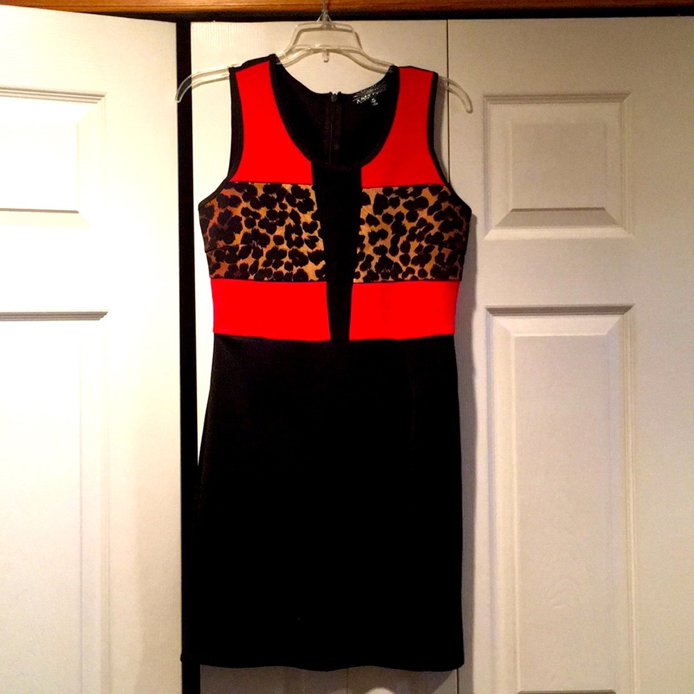 Black, red, cheetah bodycon dress